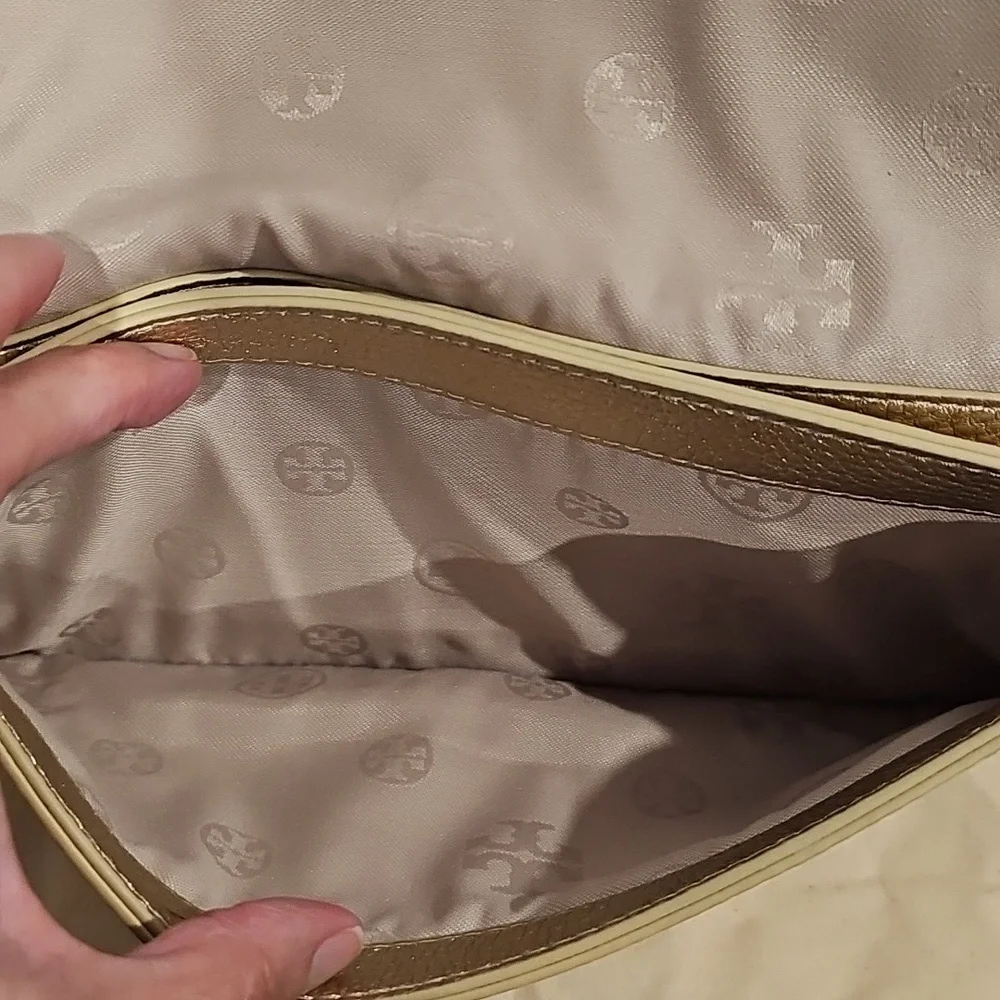 Tory Burch Gold Leather Adalyn Chain Clutch Like New